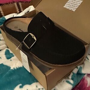 Elegant Black Mules with Buckle Sz 8 NWT